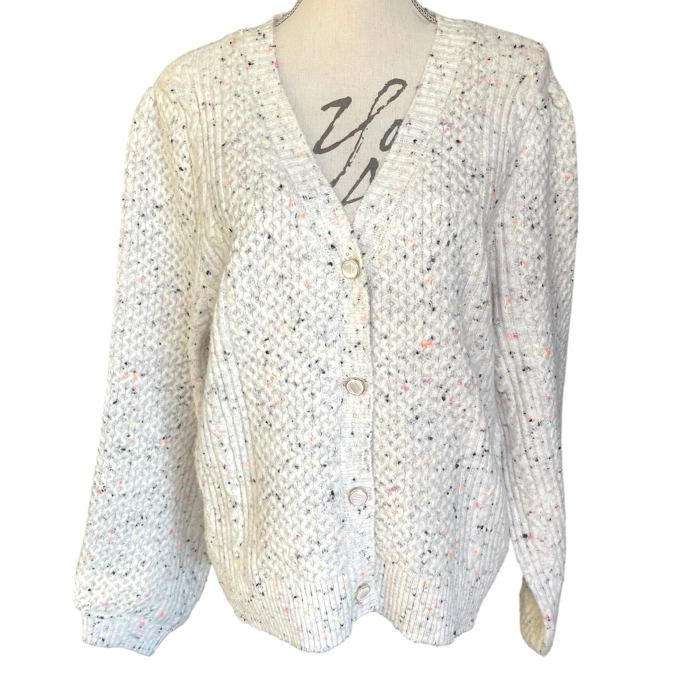 Grey Collective Off White Multi-Fleck V-Neck Cardigan (L)